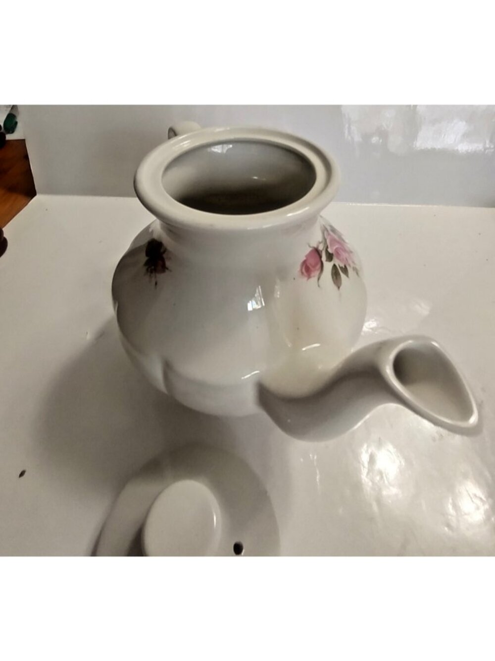 Vintage Arthur Wood & Son teapot "5585" pink and white roses 1955 - Picture 11 of 14